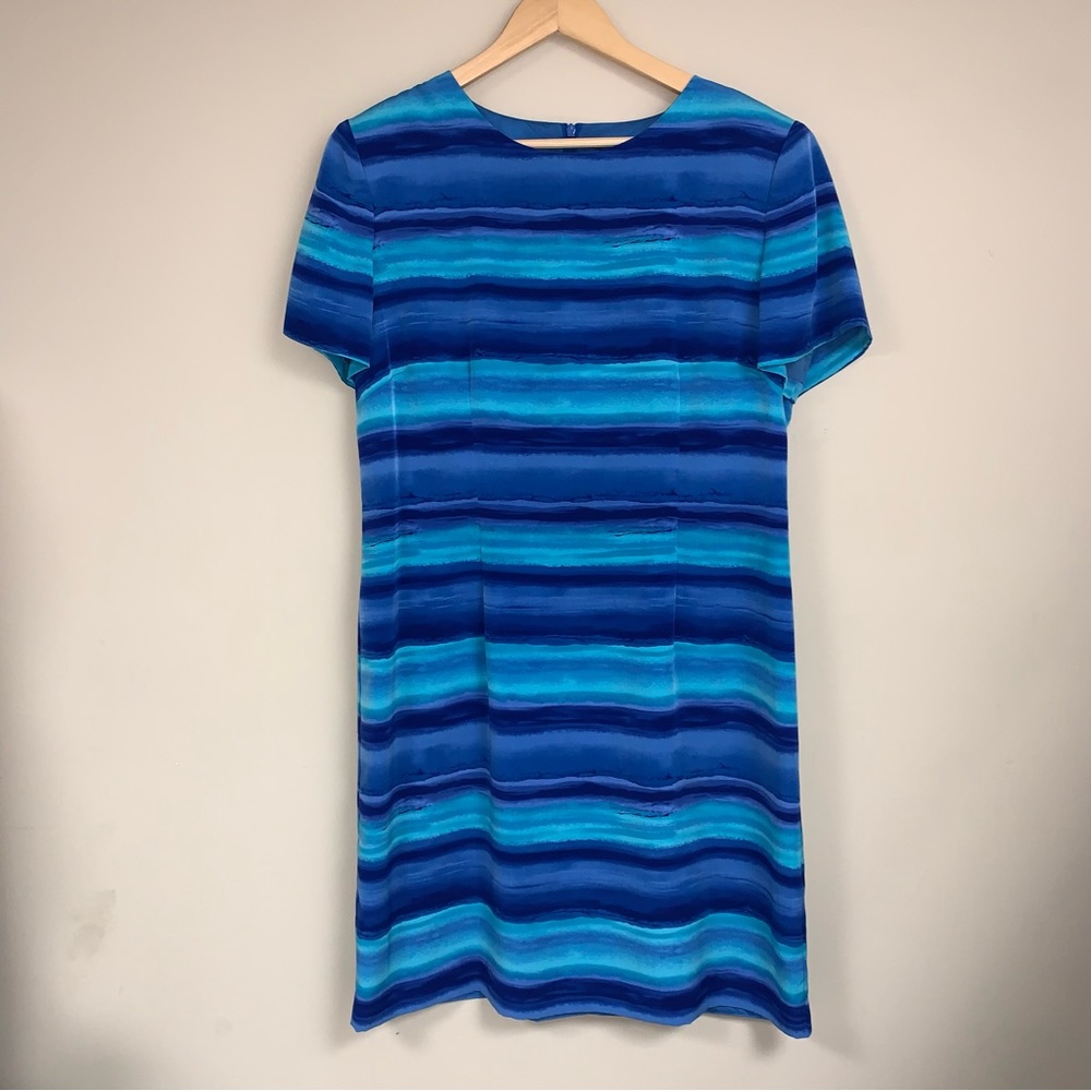 Vintage Blue Ocean Stripes Dress Women’s 14 Short Sleeve Resortwear John Roberts